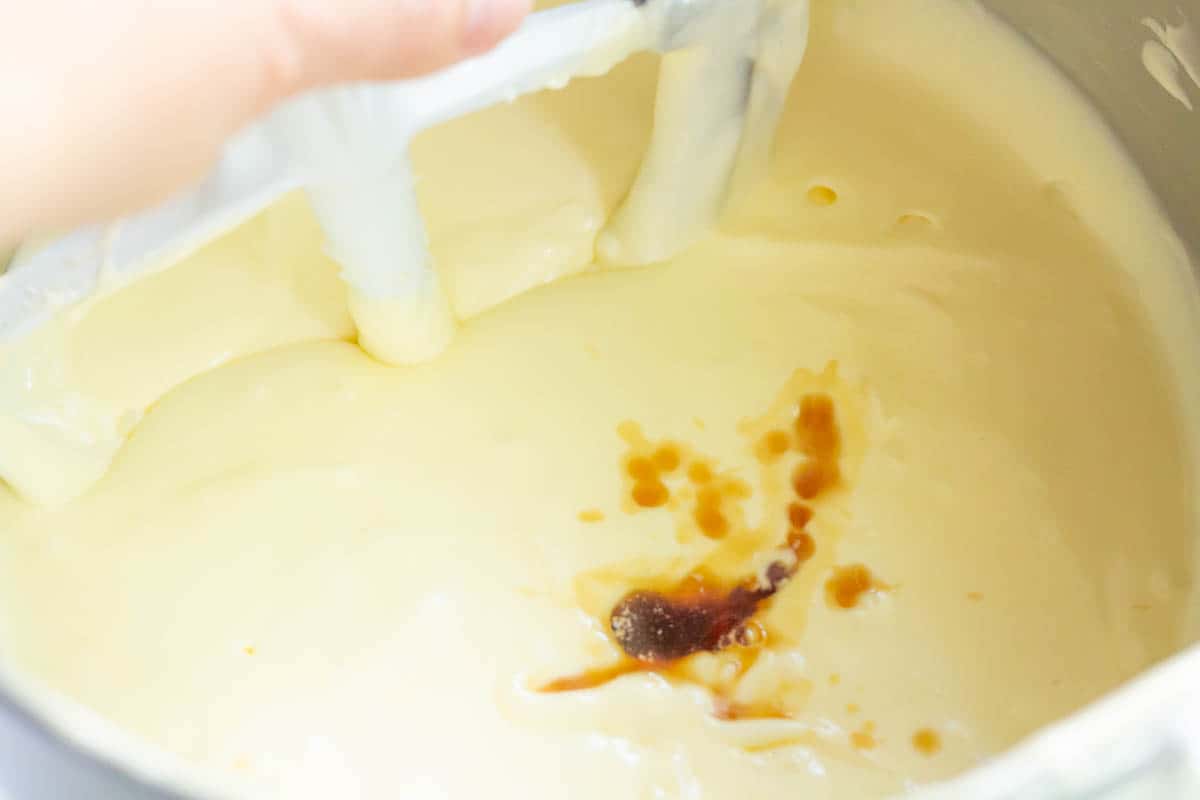 The Best Blueberry Cream Cheese Muffins | thewendthousekitchen.com Vanilla extract added to the butter, cream cheese, sugar and egg mixture