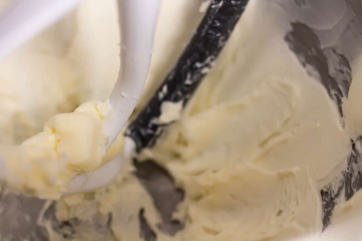 Whipped butter in the bowl of a stand mixer
