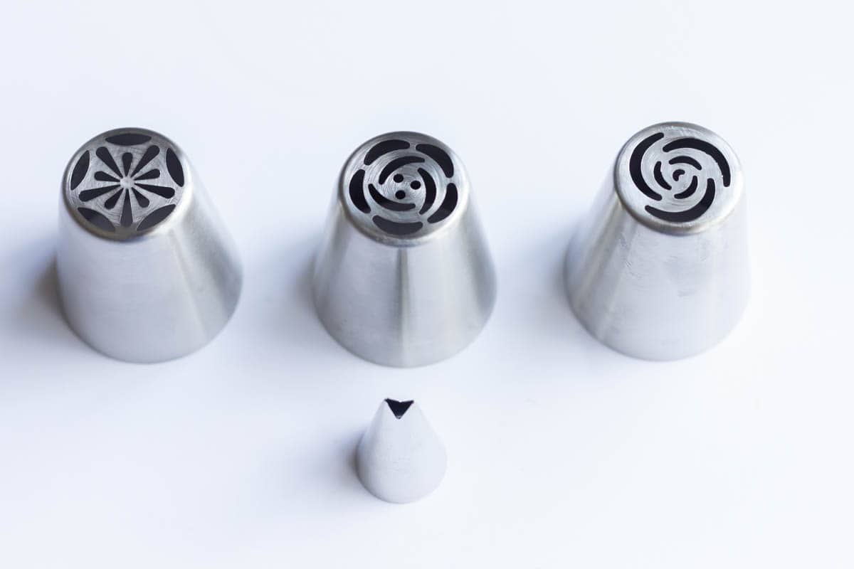 Three Russian piping tips and a #352 leaf tip