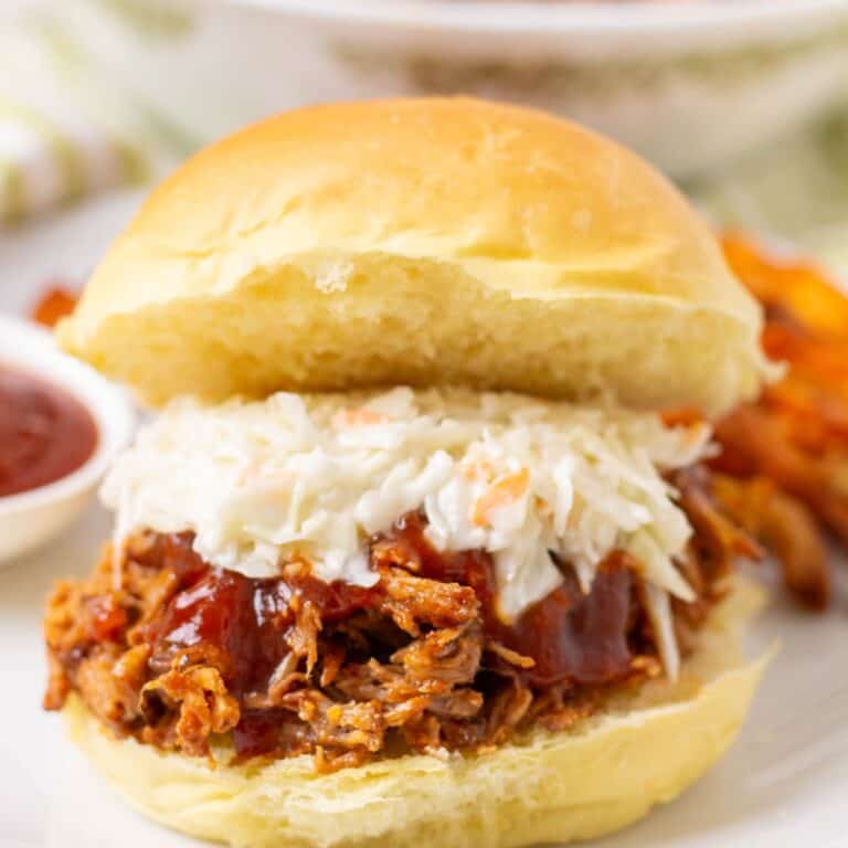 Pulled pork on a bun with coleslaw