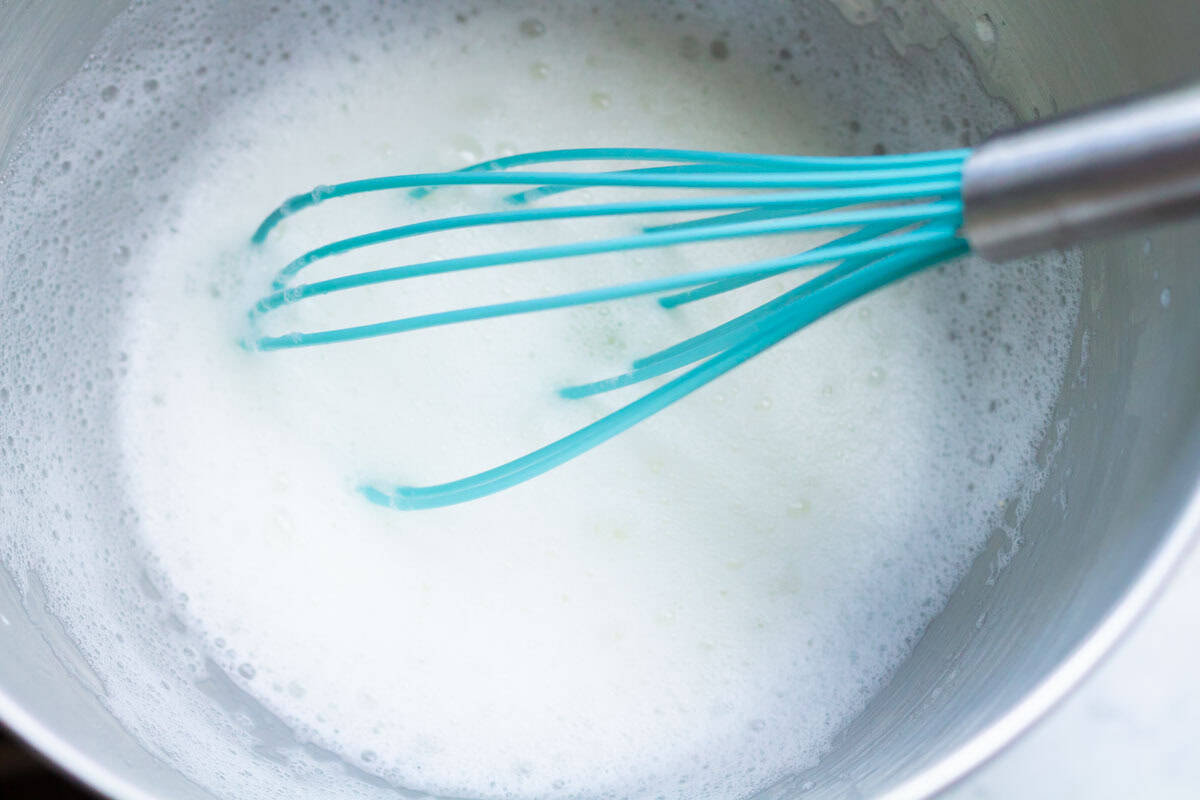 Royal Icing Recipe with Meringue Powder | thewendthousekitchen.com Combined water, meringue powder and cream of tartar in the bowl of a stand mixer with an aqua whisk.