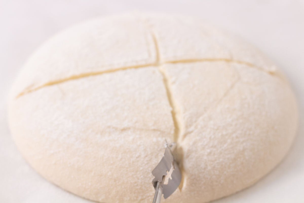 How To Make Artisan Sourdough Bread | thewendthousekitchen.com Scoring sourdough with a lame.