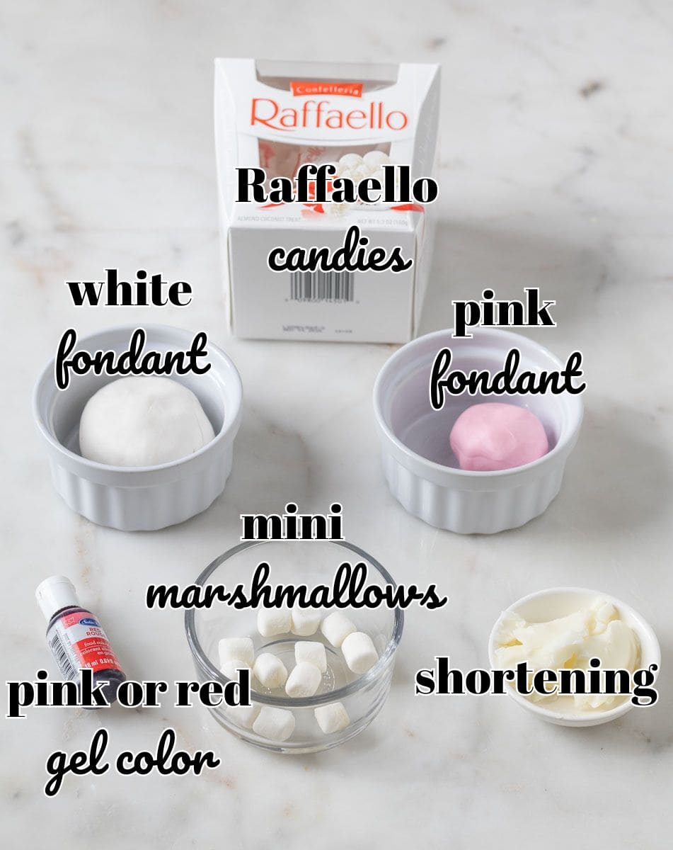 Bunny Cupcakes for Easter (Bunny Butt Cupcakes) | thewendthousekitchen.com Ingredients for bunny butts in individual bowls and labeled.