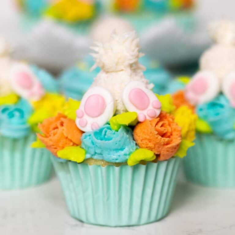 Bunny butt cupcake with bunny butt cupcakes in the background.